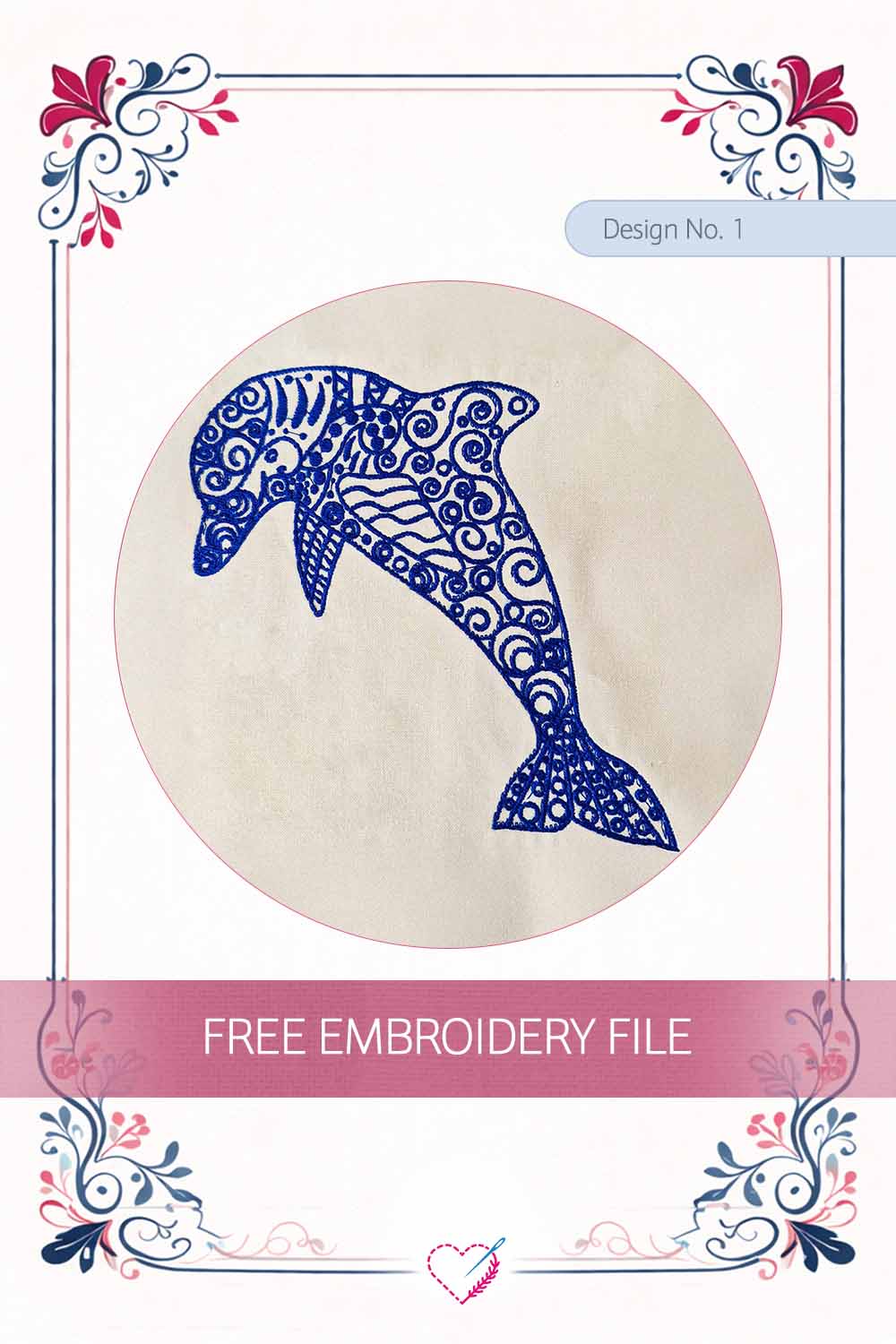 Doodle Dolphin – Embroidery Design No. 1 Pinterest Preview