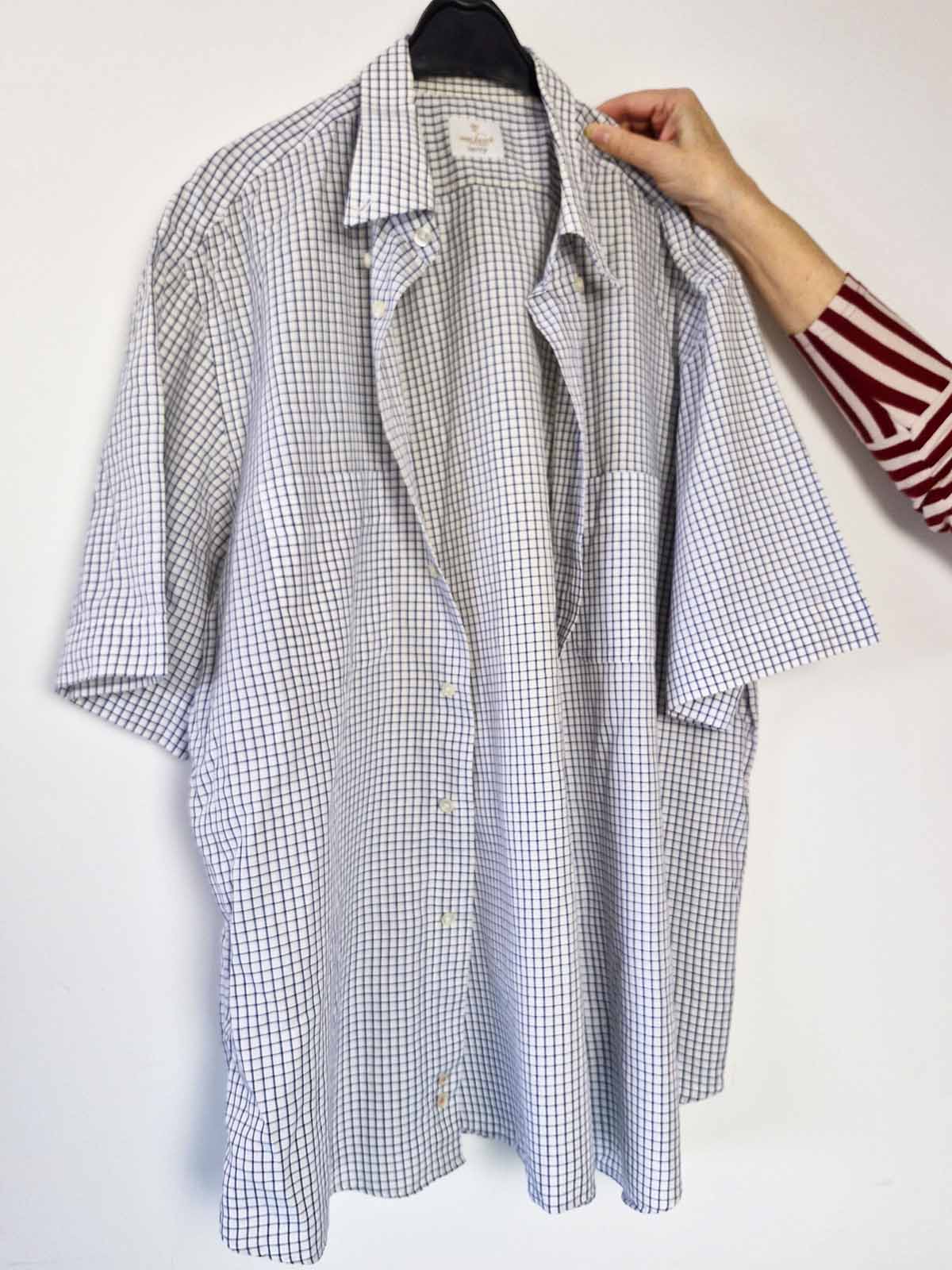 Old checkered shirt used as fabric for machine appliqué embroidery