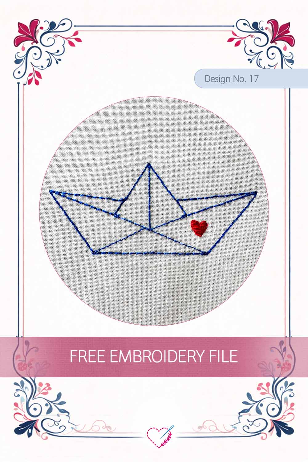Paper Boat with Heart – Free Embroidery Design No. 17 Pinterest Preview