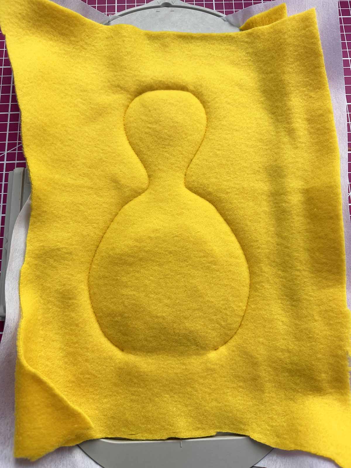 Second layer of plush fabric stitched onto duck body, leaving an opening for turning