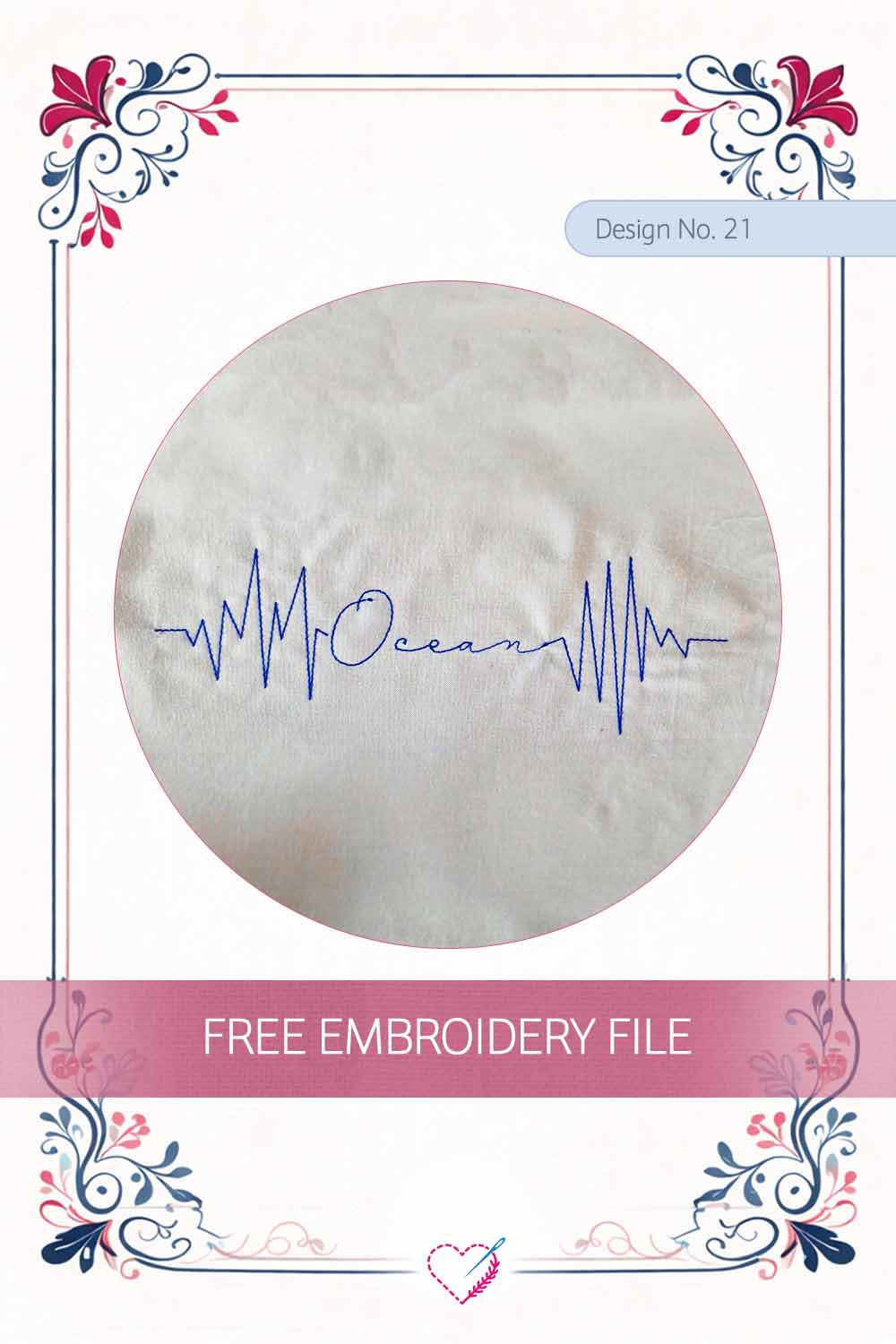 Heartbeat Ocean – Free Embroidery Design No. 21 Pinterest Preview
