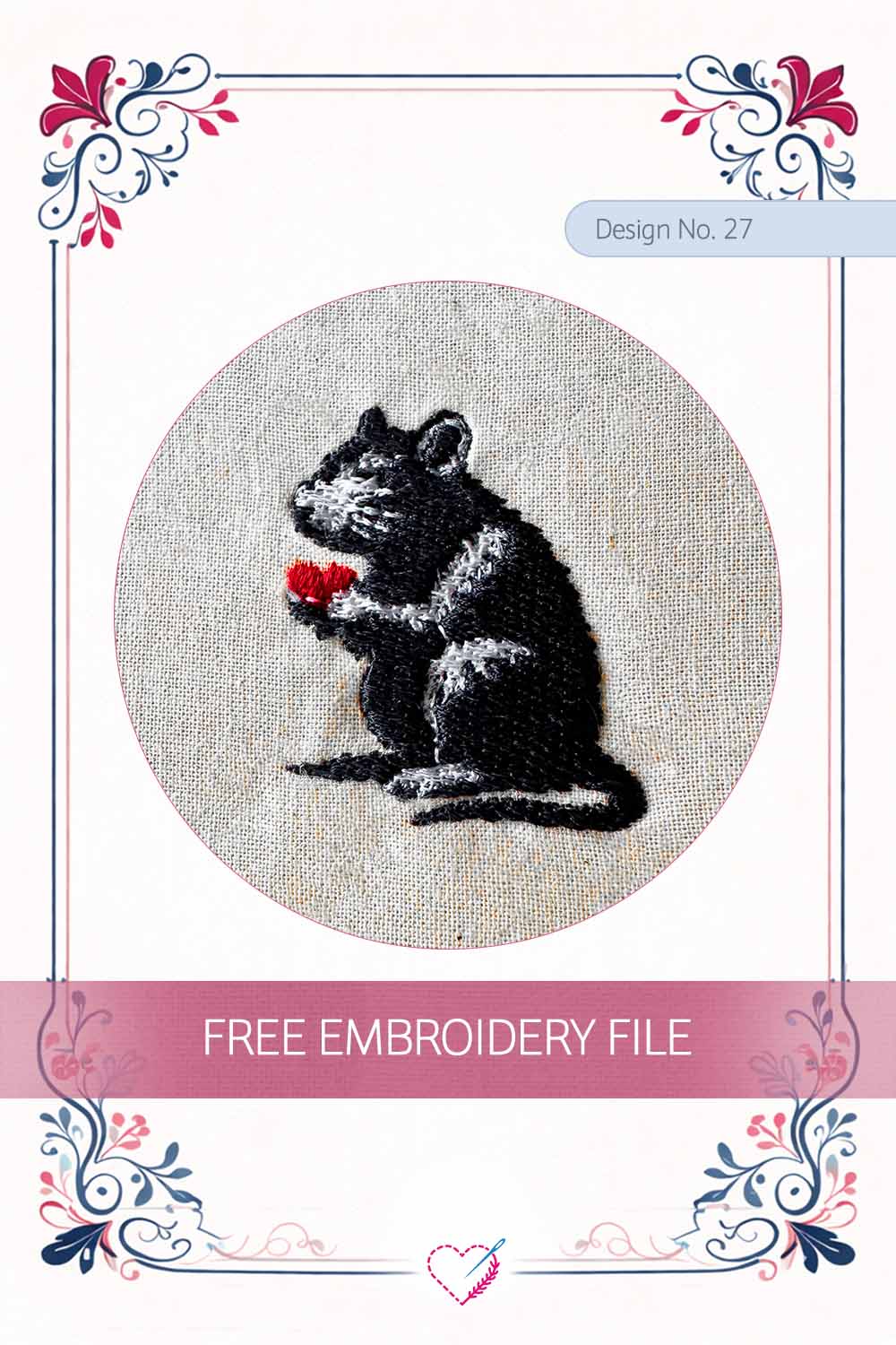 Street Art Rat with Heart – Free Embroidery Design No. 27 Pinterest Preview