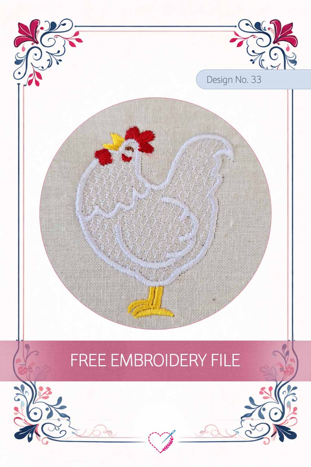 Easter Rooster – Free Embroidery Design No. 33 Pinterest Preview
