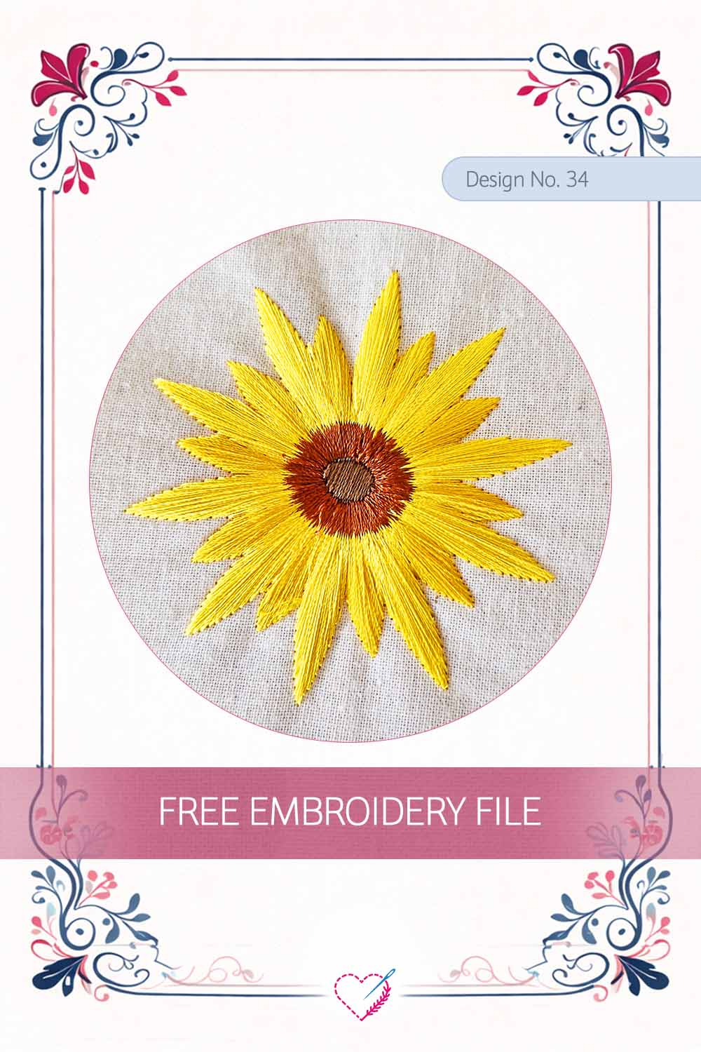 Sunflower – Free Embroidery Design No. 34 Pinterest Preview