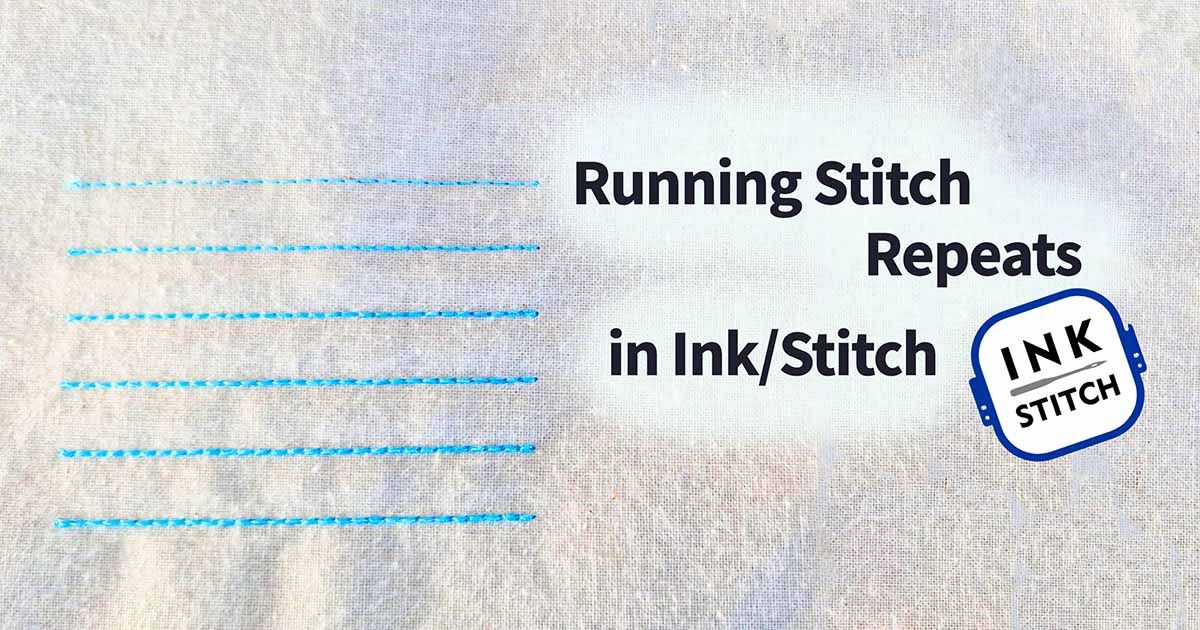 Machine embroidery sample showing running stitch lines stitched multiple times using the repeat setting in Ink/Stitch