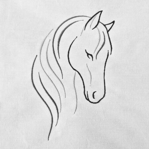 Horse head embroidery design in satin line art style with flowing mane lines