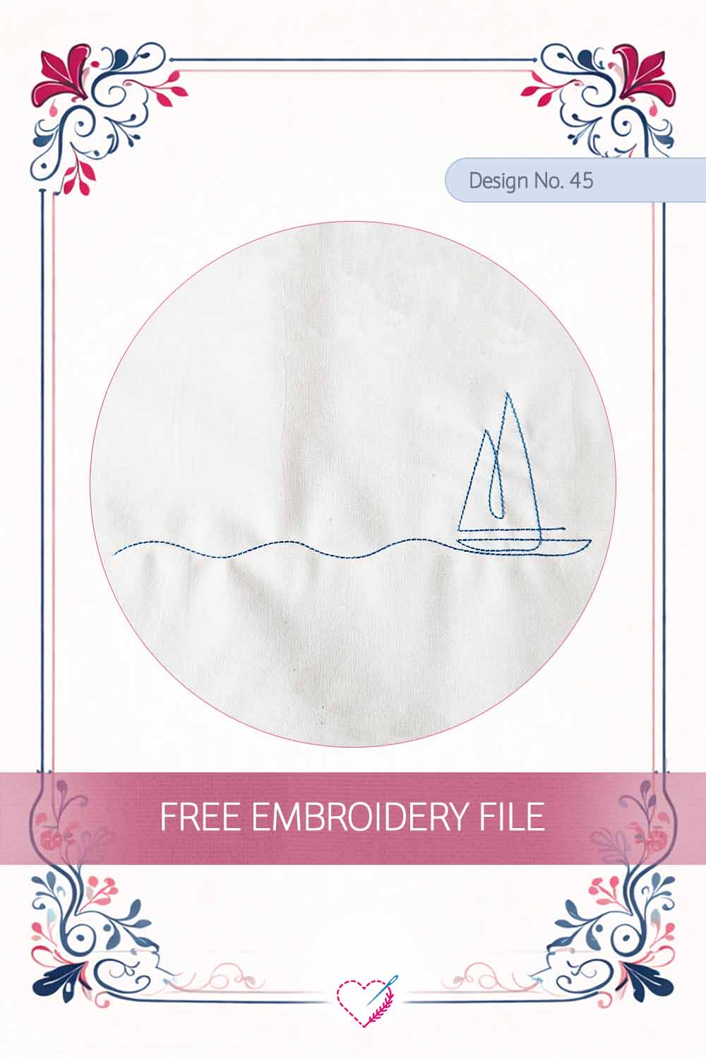 Stylized Sailboat Wave – Free Embroidery Design No. 45 Pinterest Preview