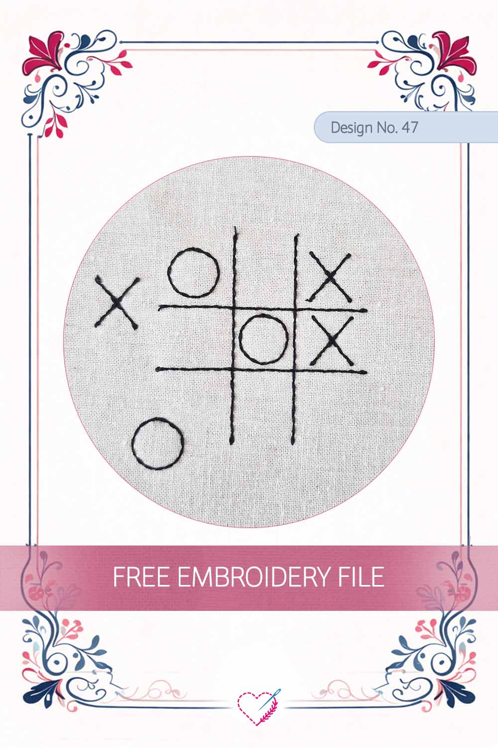 Tic Tac Toe – Free Embroidery Design No. 47 Pinterest Preview