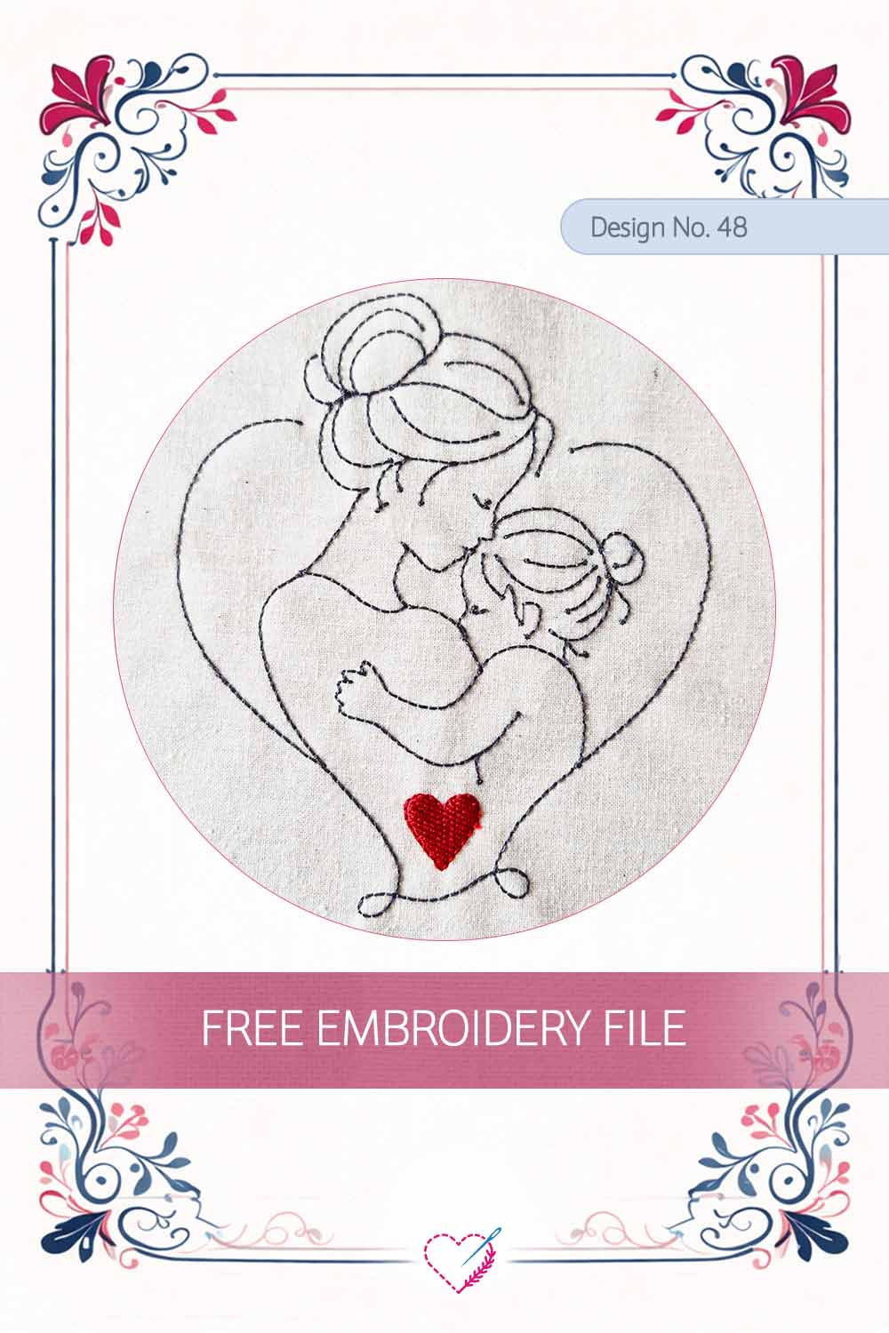 Mothers Embrace – Free Embroidery Design No. 48 Pinterest Preview
