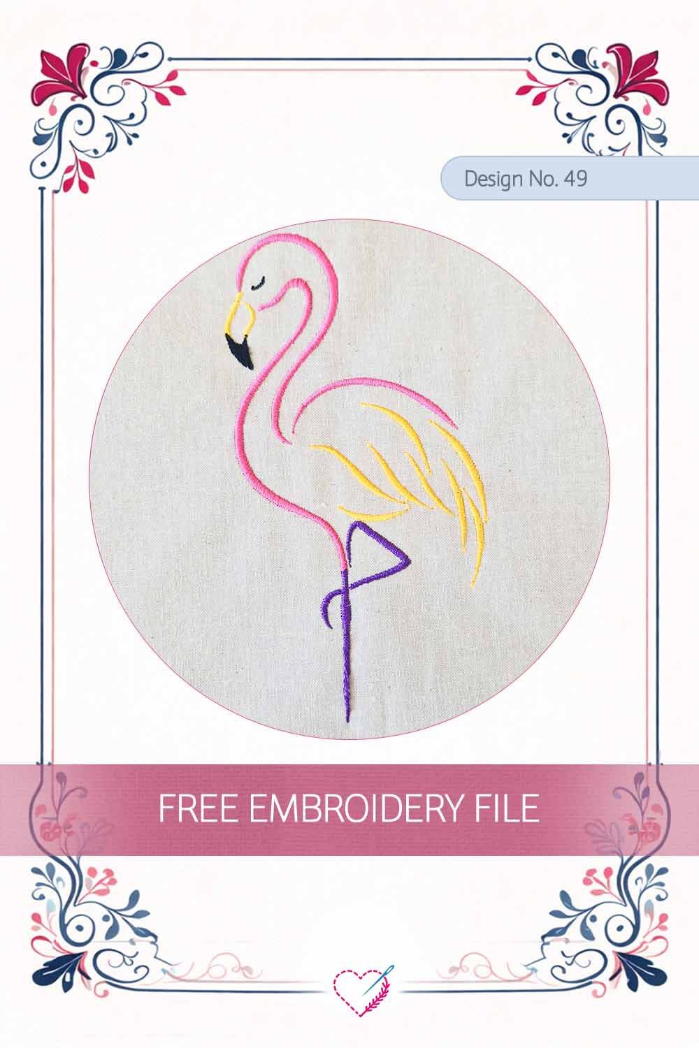 Flamingo Satin Line Art – Free Embroidery Design No. 49 Pinterest Preview