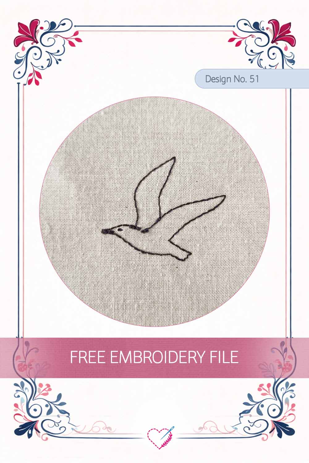 Dove – Free Embroidery Design No. 51 Pinterest Preview