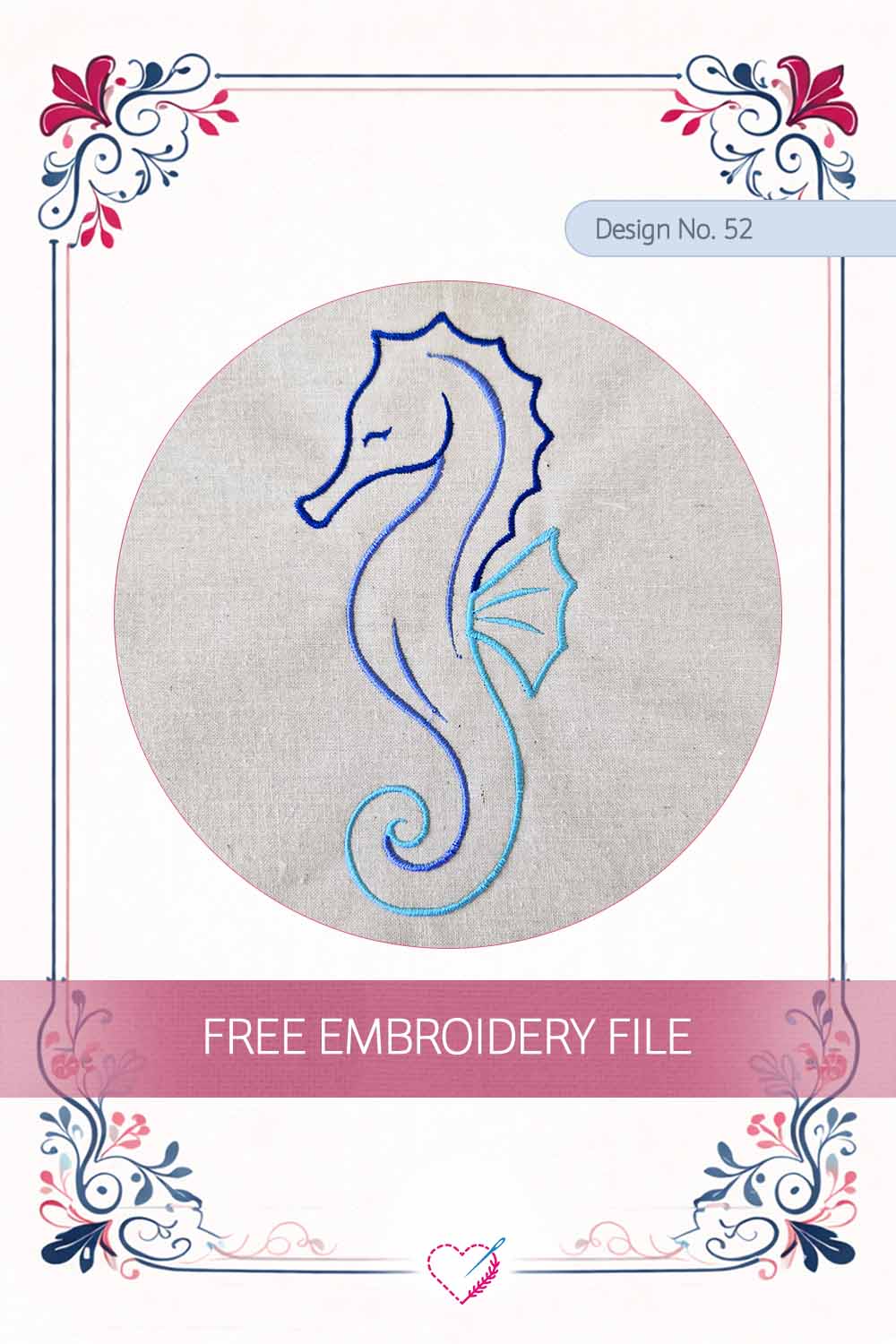 Seahorse Satin Line Art – Free Embroidery Design No. 52 Pinterest Preview