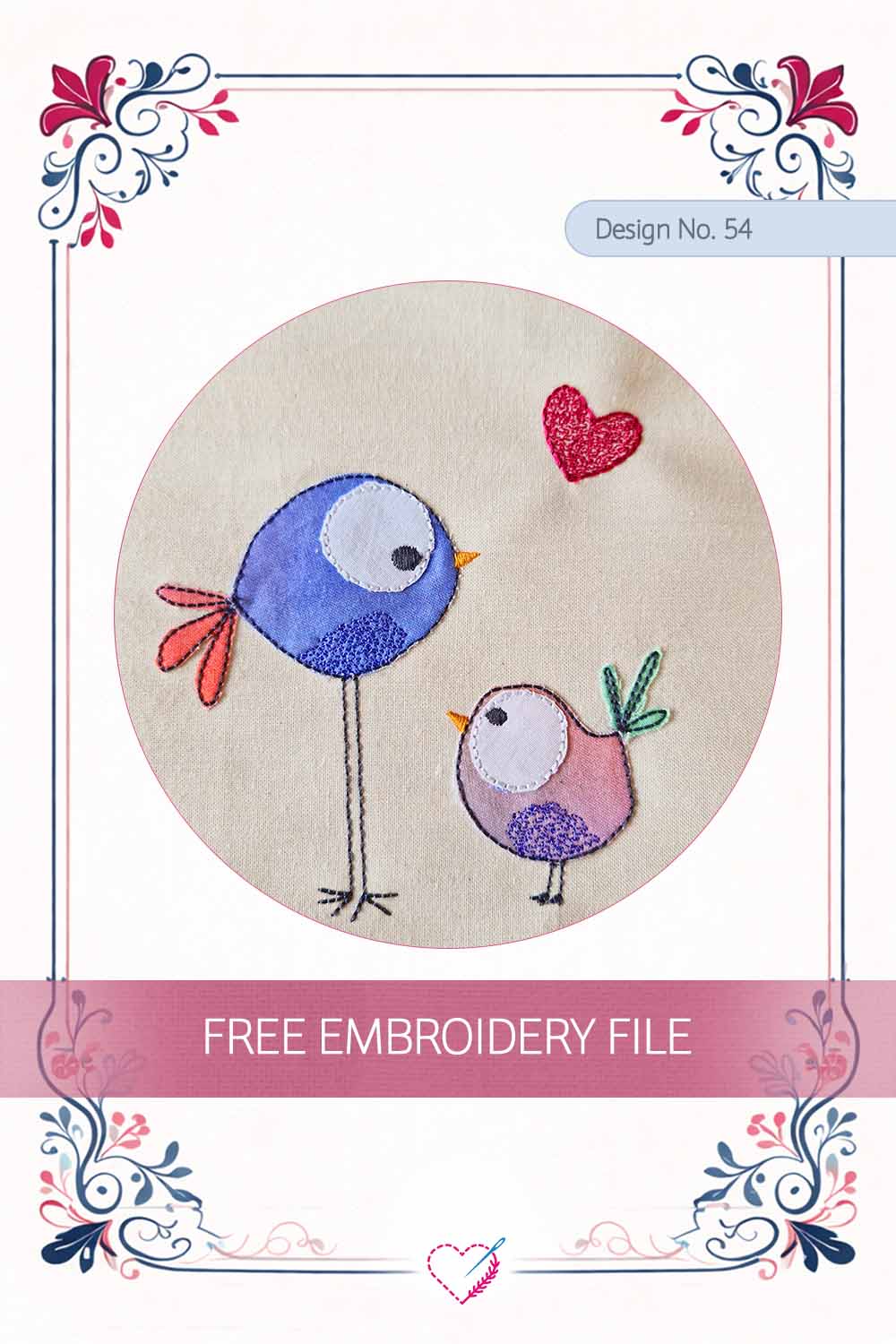 Love Birds – Free Embroidery Design No. 54 Pinterest Preview