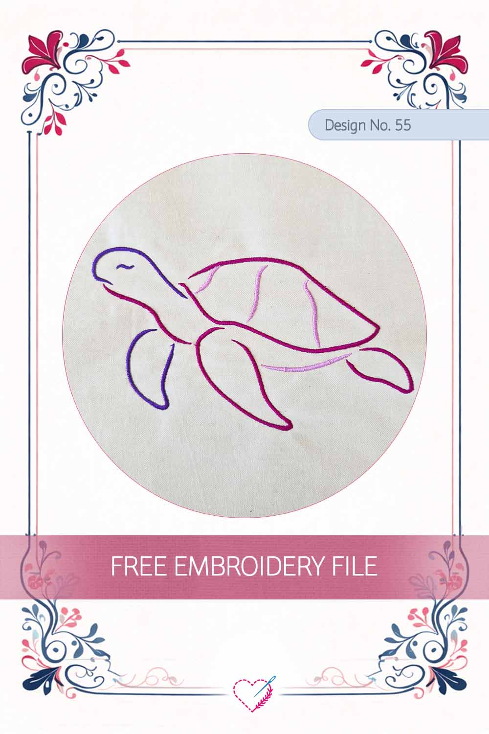 Turtle Satin Line Art – Free Embroidery Design No. 55 Pinterest Preview